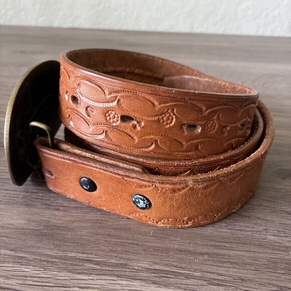 VTG High Mesa American Eagle Solid Bronze Belt Buckle & Leather Belt, Size 36